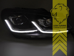 LED, mit LED Blinker, dynamischer LED Blinker, schwarz, nur passend für Fahrzeuge mit original Halogen Scheinwerfern, LED Abblendlicht / LED Fernlicht, elektrisch verstellbar - Stellmotor integriert, Eintragungsfrei / mit E-Prüfzeichen, Eintragungsfrei / mit R87 Zulassung als Tagfahrlicht